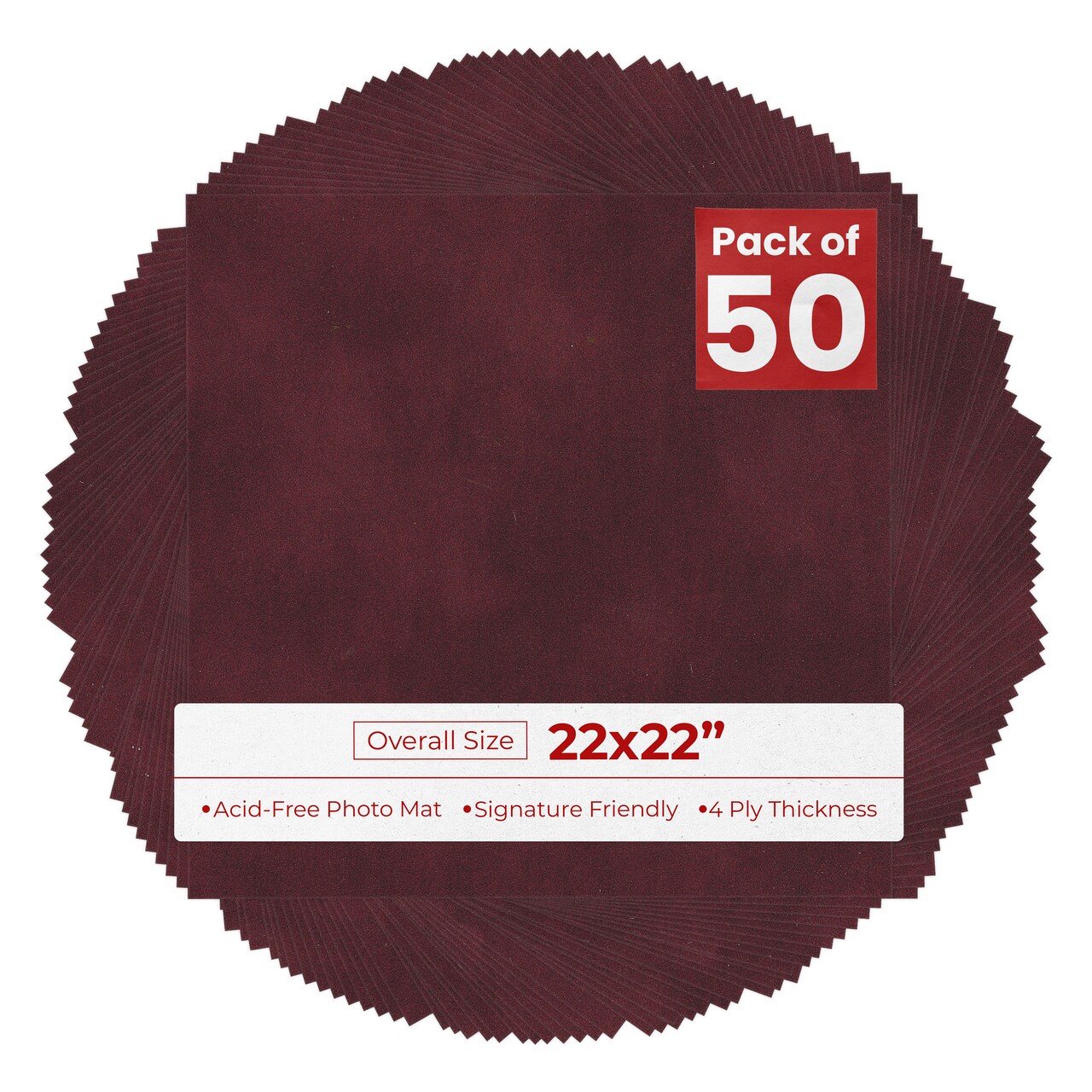Dark Red Suede 22x22 Uncut Mat Board - Blank Sheets, No Opening